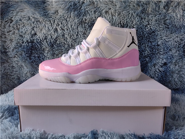 Women's Running weapon Air Jordan 11 Pink/White Leather Shoes 016